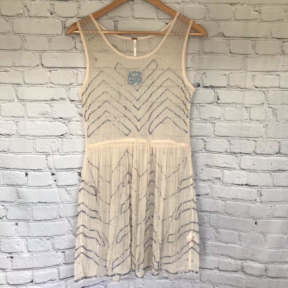 NEW Free People Sheer Beaded Embellished Boho Slip Dress Small - Picture 8 of 8